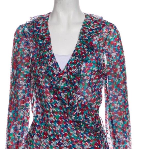 Printed Dobby Georgette-Blue Poppyfield Silk Top - Picture 1 of 7